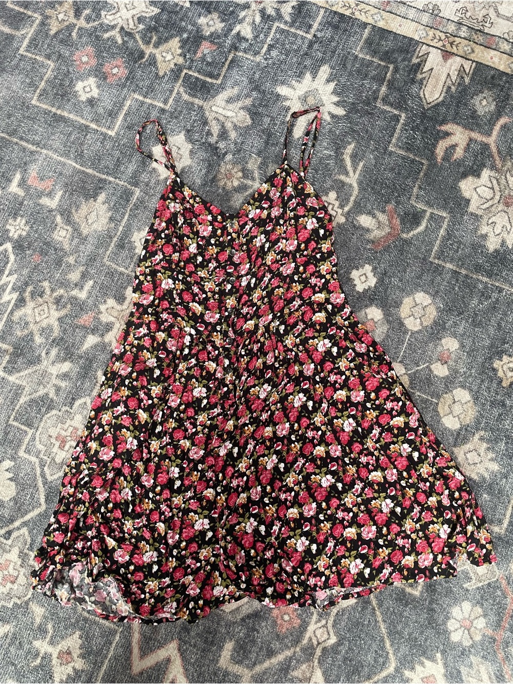Express Black Floral Spaghetti-Strap Romper with Pink Flowers